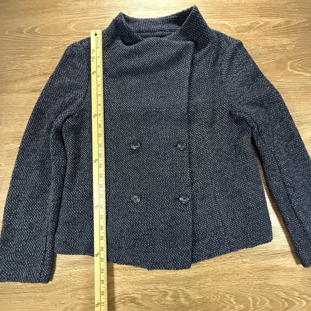 LOFT Womens L Textured Double Breasted Jacket Navy Blue Funnel Neck Career NWT - Picture 8 of 10